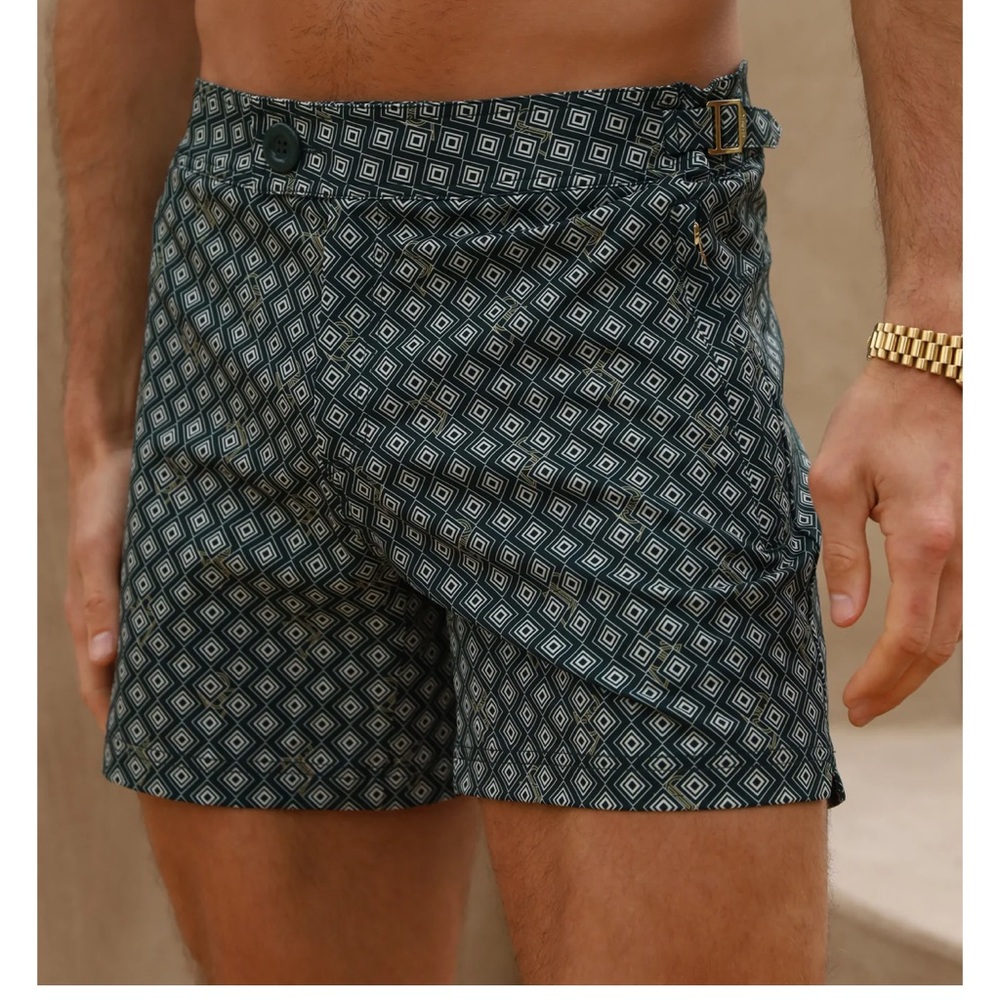 Men's green Meridian Swim Trunks size XL side tabs gold SINK SWIM stretch